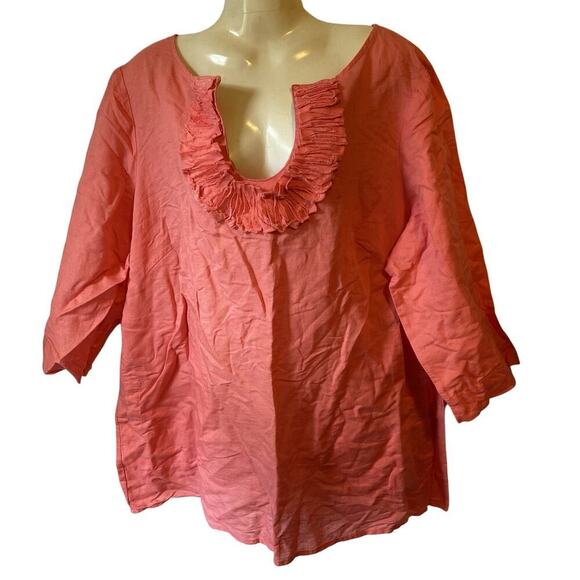 Saint Tropez West Linen Tunic Top Women 3X Coral Pink Casual Coastal Largenlook - Picture 1 of 8